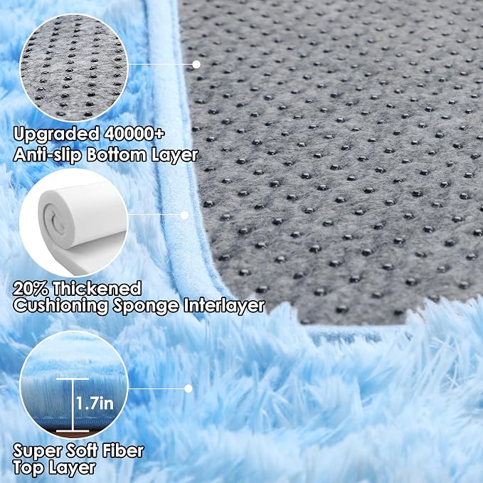 Runner Rugs for Boys Bedroom Living Room, Fluffy Tie-Dyed Blue 2x6 Area Rug | - Image 4
