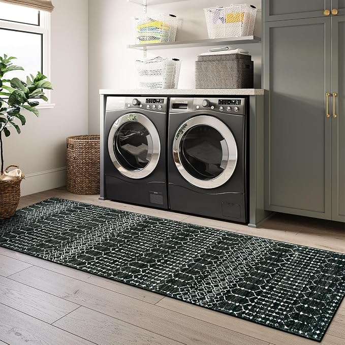 Lahome Moroccan Black Rug 2x8 Washable Non-Skid Kitchen Floor Runner, - Image 7