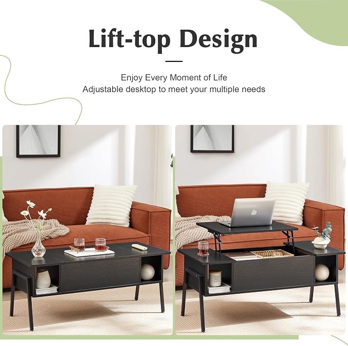 VECELO Wood Lift Top Coffee Table - Image 4