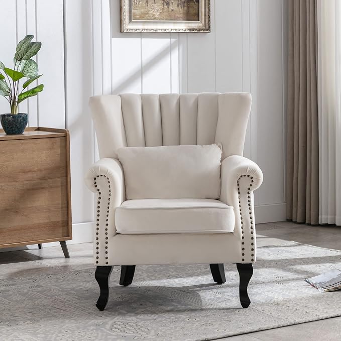Mid Century Accent Chair Modern Tufted Wingback Armchairs Club Chair Velvet - Image 2