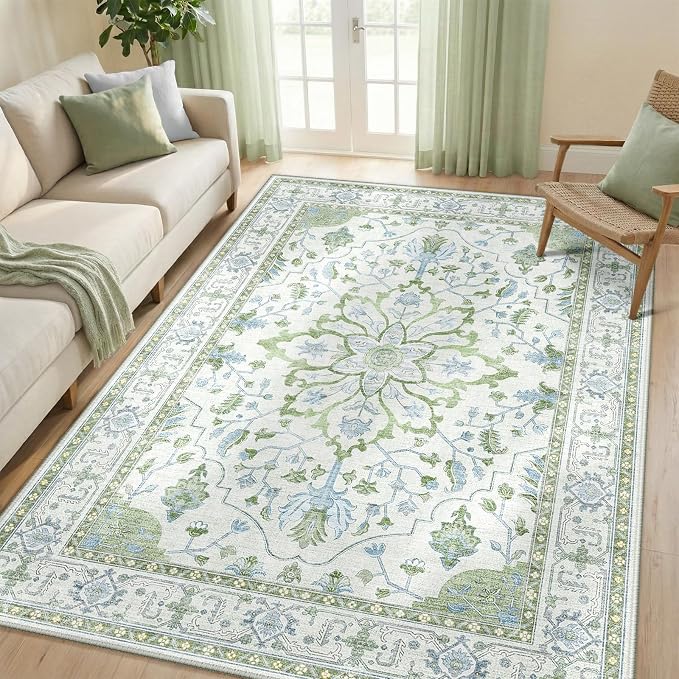 RELEANY Washable Area Rug, Water Repellent, Pet Friendly, Vintage Floral Boho - Image 2