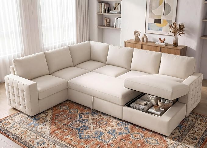 HONBAY Sectional Couch with Pull Out Bed, Sectional Sleeper Sofa with Storage by HONBAY