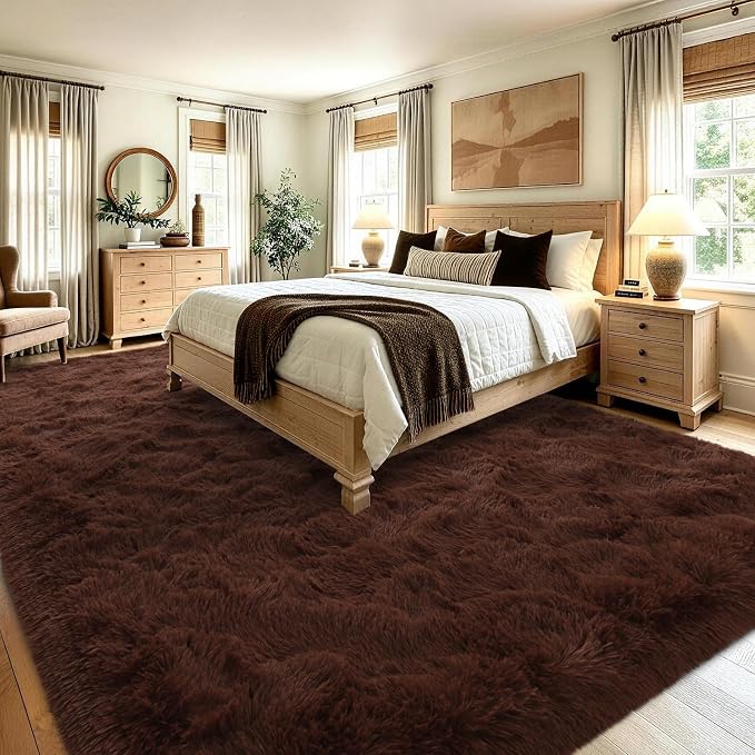 9x12 Extra Large Brown Fluffy Area Rug Non-Slip - Image 4