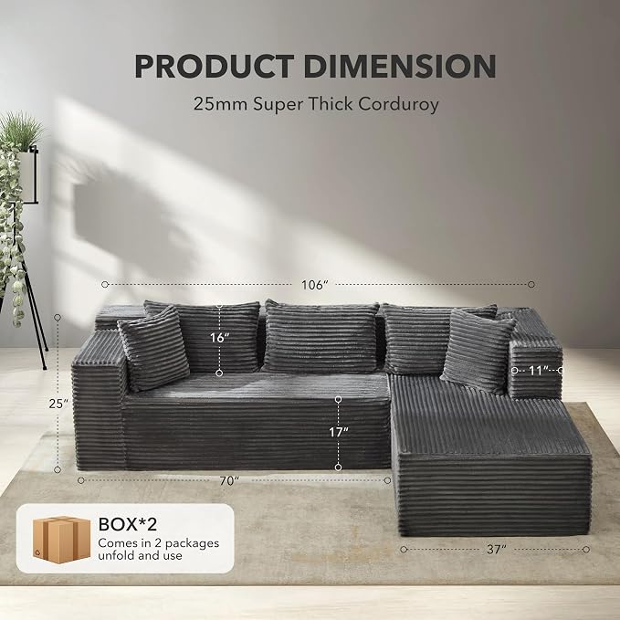 Hetoy Oversized L Shape Modular Sofa, Soft Modular Sectional Couch - Image 2