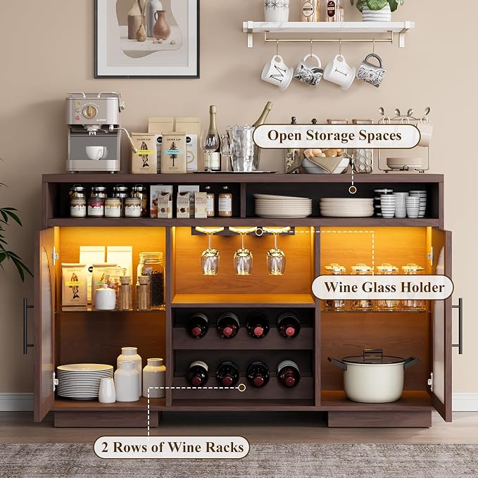 Wine Bar Cabinet, Arched Glass Doors, Wine Rack, Adjustable Shelves, Sideboard - Image 6