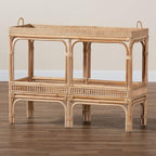 Bali & pari Lombok Modern Bohemian Natural Rattan 2-Tier Console Table - Image 9