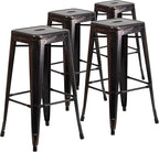 Flash Furniture Lily 4 Pack Commercial Grade 30" High Backless Black-Antique by FlashFurniture