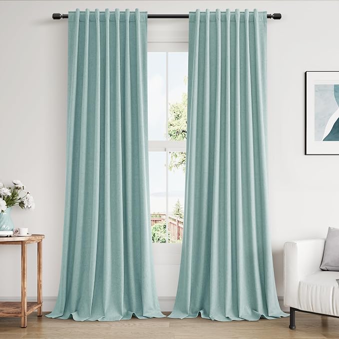 100% Blackout Linen Curtains 90 Inch Length 2 Panels Set by Guken