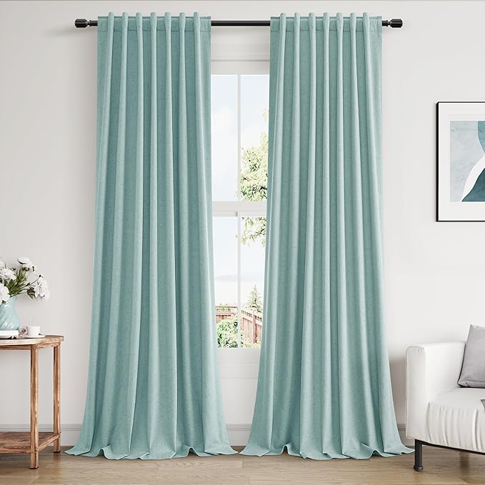 100% Blackout Linen Curtains 120 Inch Length 2 Panels Set by Guken