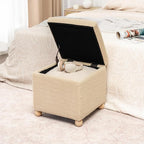 Adeco 17.3" Modern Oatmeal Teddy Velvet Storage Ottoman, Upholstered Cube Foot - Image 3