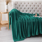 Teal Throw Blanket for Couch Sofa 60x80 inches Striped Design | Fleece Blankets - Image 2