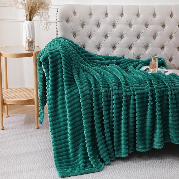 Teal Throw Blanket for Couch Sofa 60x80 inches Striped Design | Fleece Blankets - Image 2