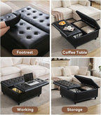 Tbfit Large Square Storage Ottoman Bench, Tufted Upholstered Coffee Table - Image 4