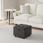 H&B Luxuries Tufted Leather Square Flip Top Storage Ottoman Cube Foot Rest - Image 2