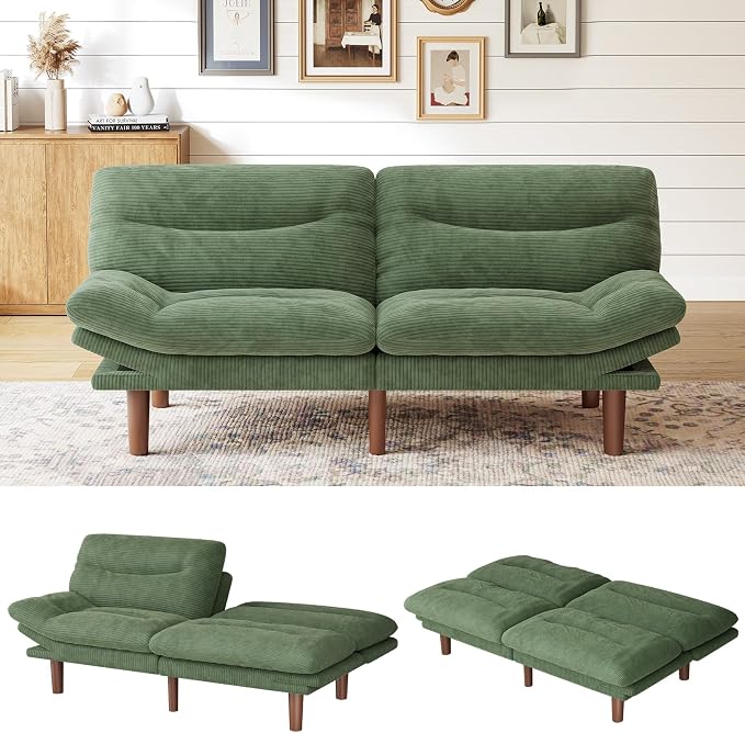 Marsail 75" Futon Sofa Bed, Convertible Corduroy Futon Couch by Marsail