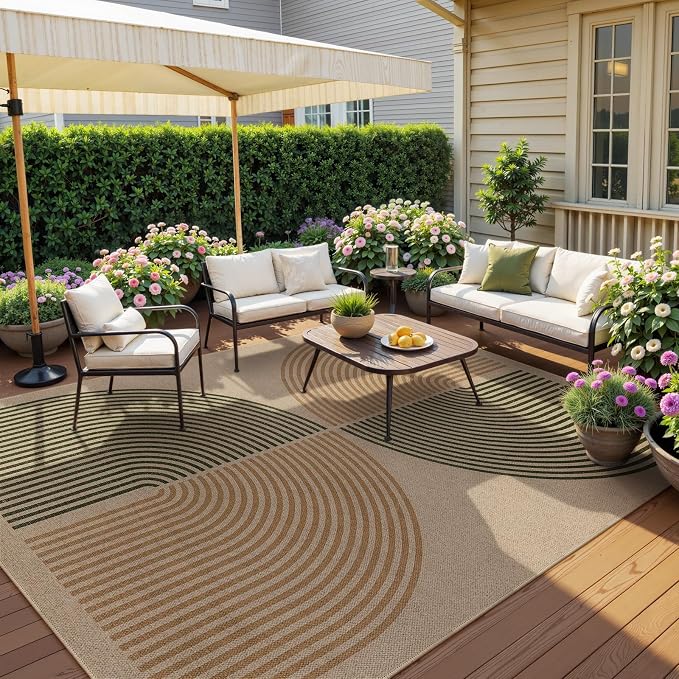 Lahome Modern Rainbow 8x10 Rug, Natural Brown Easy Jute Indoor Outdoor Rug | - Image 2