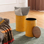 Glitzhome Rustic End Table Set of 2, Farmhouse Galvanized Metal Barrel Ottoman - Image 9