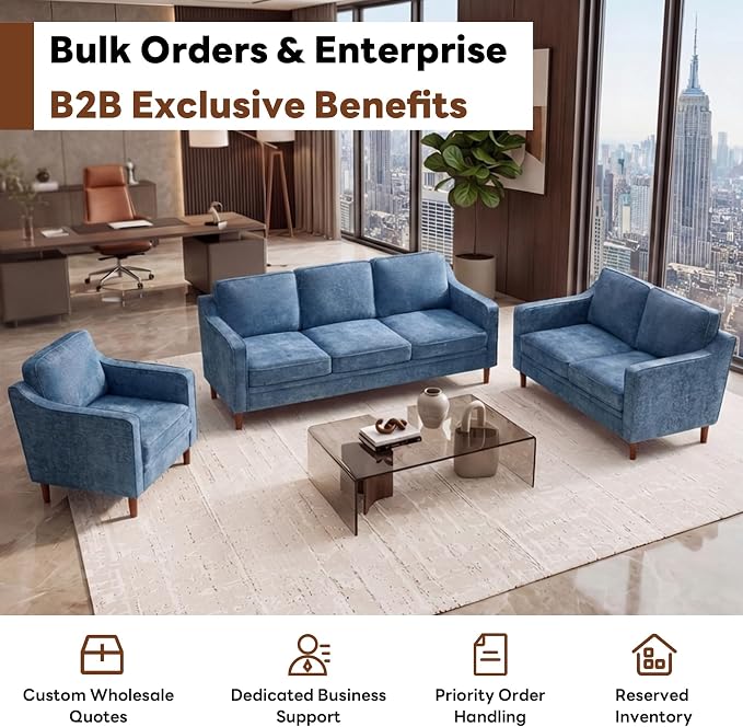 Kingfun Living Room Furniture Sets, 3 Seater Couch, Armchair and Loveseat - Image 5