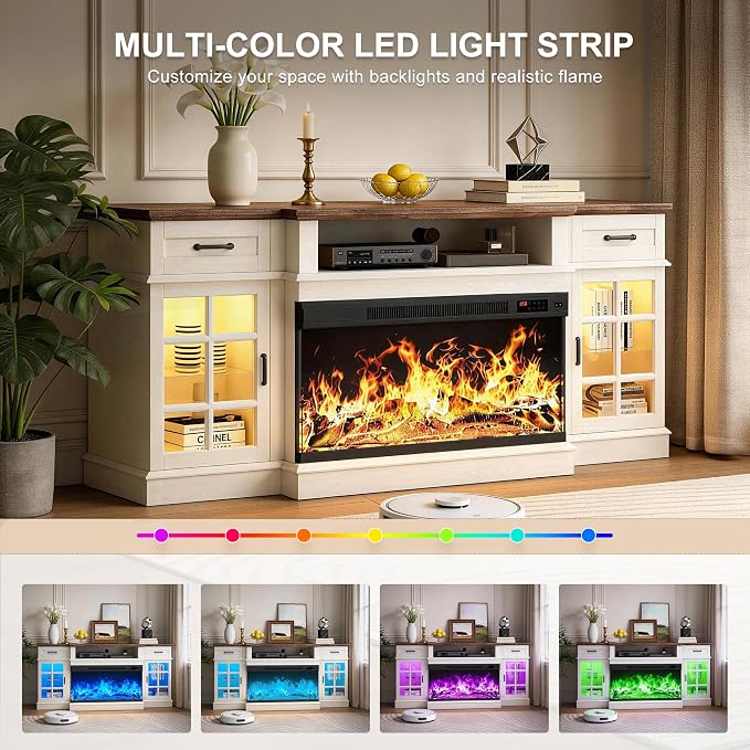 MXV 70" Fireplace TV Stand, 3-Sided Glass Fireplace and Modern Entertainment - Image 7