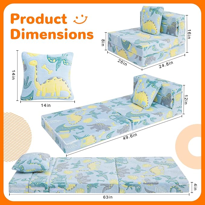 MeMoreCool Glow Dinosaur Tri-fold Sofa Bed - Image 5
