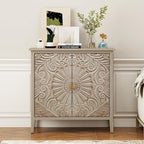 Carved Buffet Cabinet with Floral Pattern & Gold Handle, 31.5" W Distressed by LFGUIZO