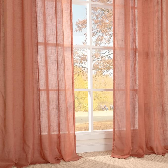 BGment Terracotta Linen Curtains 60 X 84 Inch Length, Wide Semi Sheer Drapes - Image 8