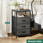 Huuger Nightstand with Charging Station, 27.6 Inch End Table Bedside Table with - Image 3