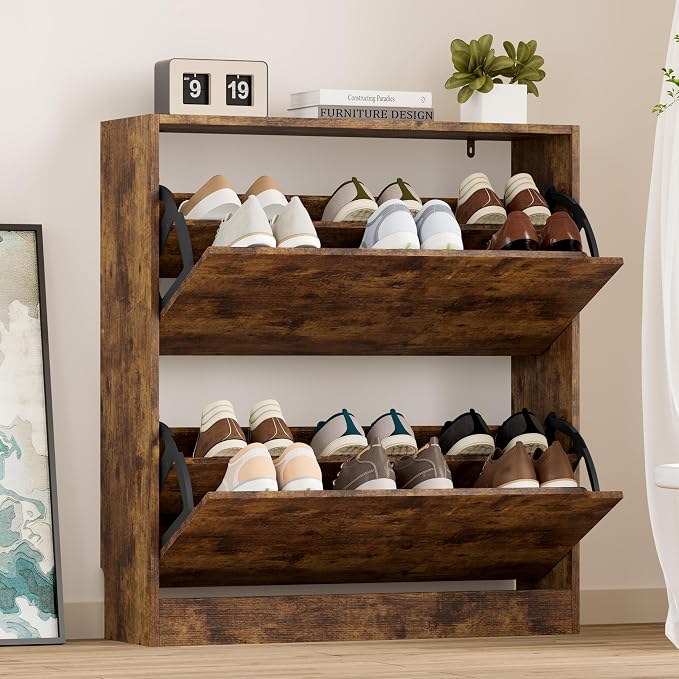 BORNOON Shoe Cabinet with 2 Flip Drawers, Slim Narrow Shoe Storage Cabinet by BORNOON