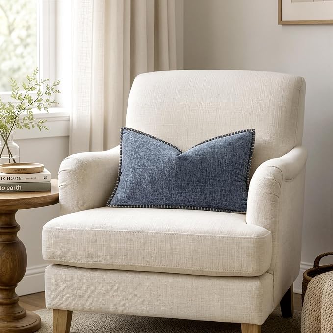 MIULEE Decorative Lumbar Throw Pillow Covers 12x20 in Dark Grey Blue 2 Pack | - Image 4