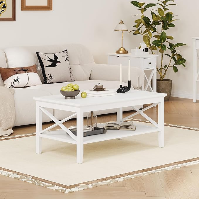 ChooChoo White Coffee Table Classic X Design - Image 3