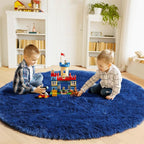 Navy Blue Round Rug 4ft, Fluffy Soft Circle Area Rugs - Image 3