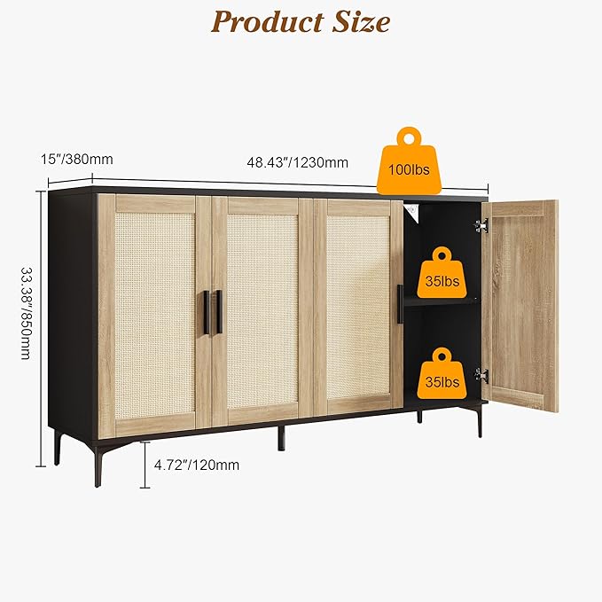 JASIWAY Buffet Cabinet with Storage, Modern Coffee Bar Cabinet Console Table - Image 3