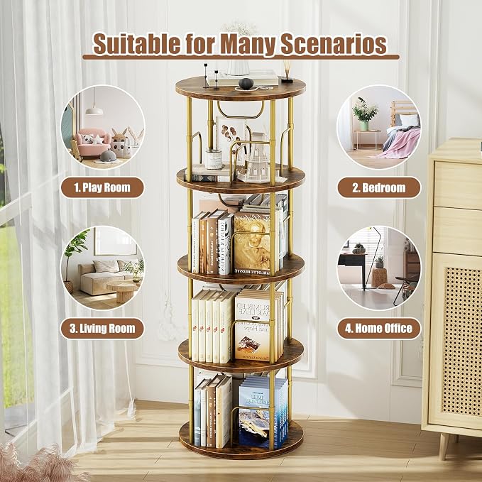 ALLSTAND Rotating Bookshelf, 4 Tier Spinning Bookshelf Tower, 360° Display - Image 7