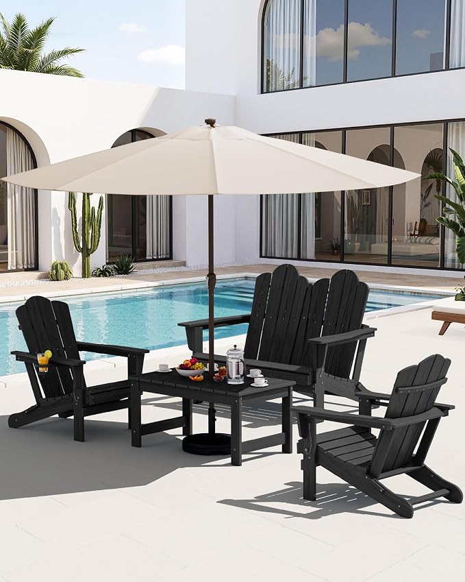 SERWALL 5 Pieces HDPE Patio Adirondack Chair Set, 2 Adirondack Chair - Image 3