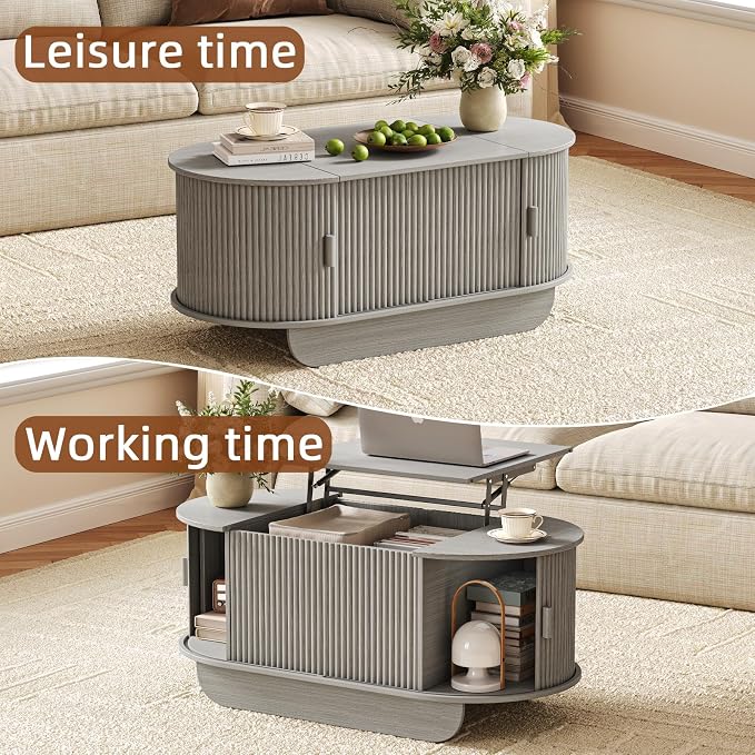 Fluted TV Stand and Coffee Table Set of 2, 86.6'' TV Console - Image 8