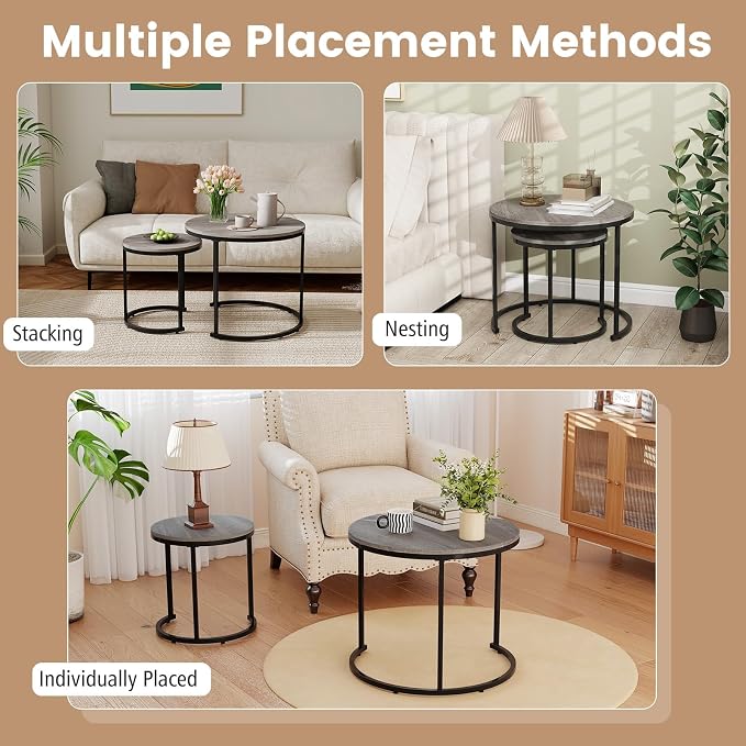 Giantex Nesting Coffee Table Set of 2, Round Stacking Side Tables - Image 5