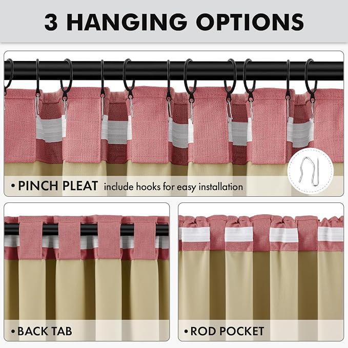 MIULEE 100% Blackout Linen Curtains 42 x 96 Inch Dusty Rose Pink 2 Panels | - Image 5