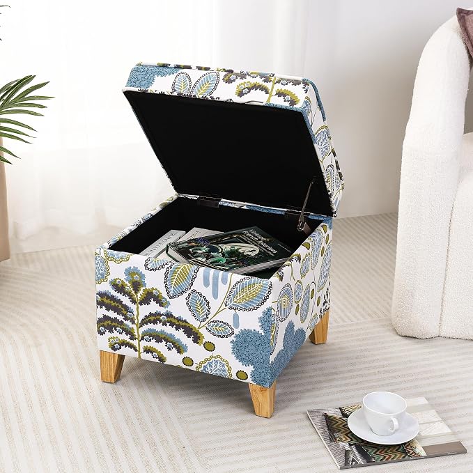 Adeco 18 Inch Linen Storage Ottoman Cube, Upholstered Footstool - Image 9