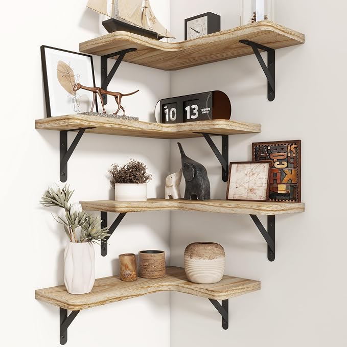 Venusmiles Corner Floating Shelves Set of 4, Wall Mounted L-Shaped Storage by Venusmiles