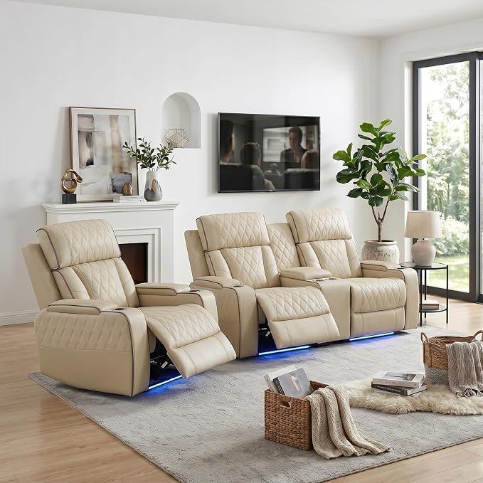 Power Recliner Sofa Set with LED Lights, Includes a Manual Recliner 1 Seat and by Unknown