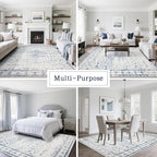 8x10 Washable Area Rugs for Living Room, Dining Room- Blue White | Retro Floral - Image 5