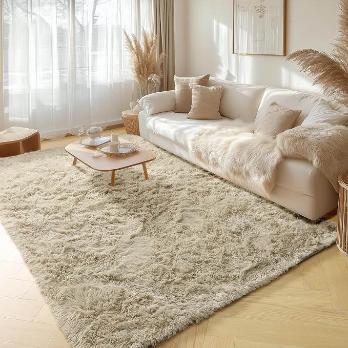 Fluffy Large Living Room 5x7 Area Rugs, Fuzzy Shaggy Rug Plush Beige Carpets | - Image 8