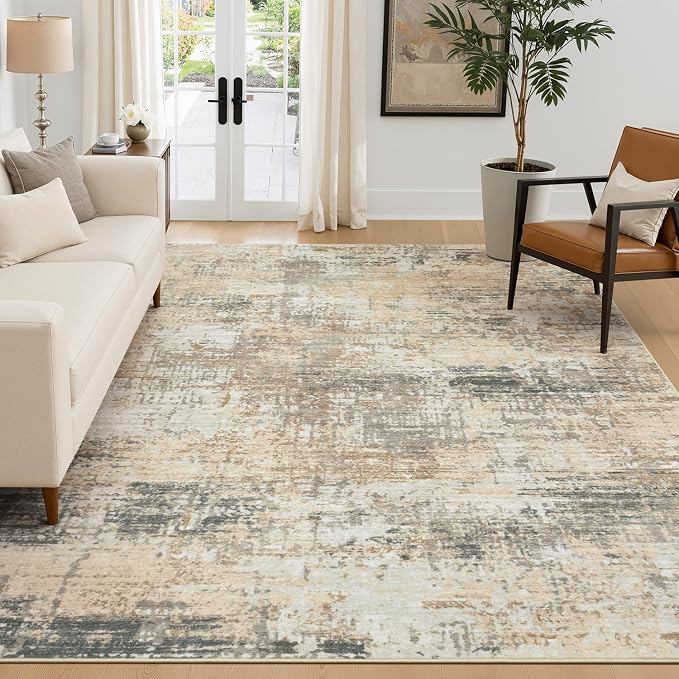 Rugflix 5x7 Area Rugs for Living Room, Washable Gold Beige Grey Large Rug | by RugflixAreaRugs