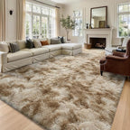 8x10 Extra Large Tie-Dyed Beige Fluffy Area Rug Non-Slip - Image 2