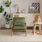 Bonnlo Dark Green Linen Mid Century Modern Accent Chair, Soild Wood Padding - Image 6