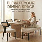 HNY Mid Century Modern Rattan Dining Chairs Set of 6, Farmhouse Linen - Image 7