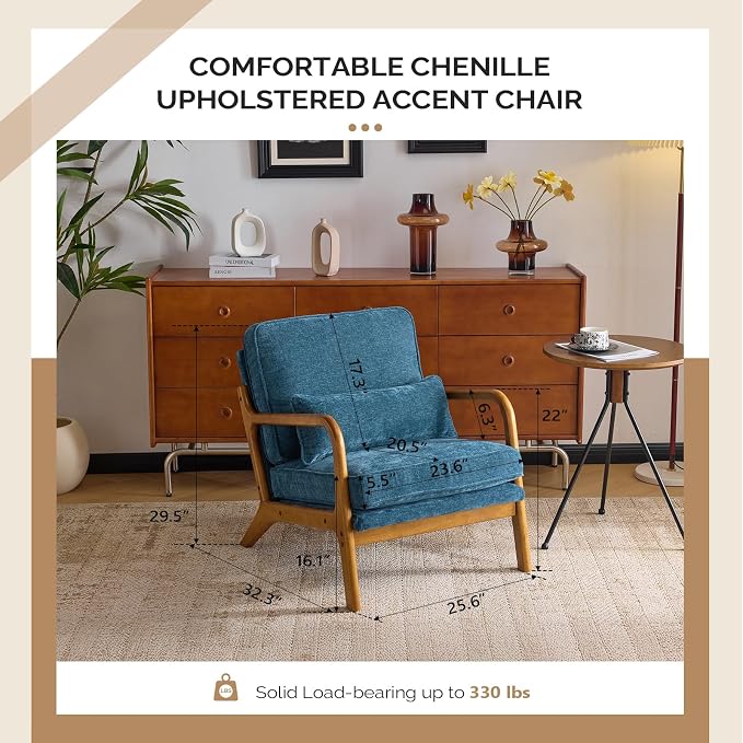 VINGLI Chenille Mid-Century Modern Accent Chair, Cute Reading Arm Chair - Image 2