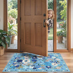 Blue Garden Floral Hallway Runner Rug 2x5for Bedroom Kitchen | Rubber Backing; - Image 5