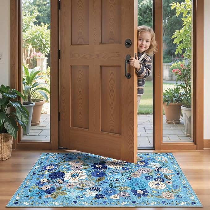 Blue Garden Floral Hallway Runner Rug 2x4 - Image 2