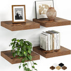 Fun Memories Floating Shelves for Wall, 9.3 Inch Set of 4 Rustic Wood Wall by FunMemories